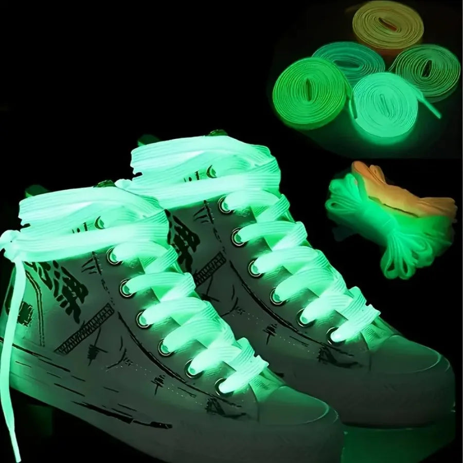 3 Pairs of Green/white Luminous Shoelaces, Suitable for Basketball Shoes, Casual Shoes, Solid Color Flat Fluorescent Design