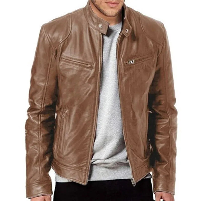 Men's Slim Fit PU Leather Jacket