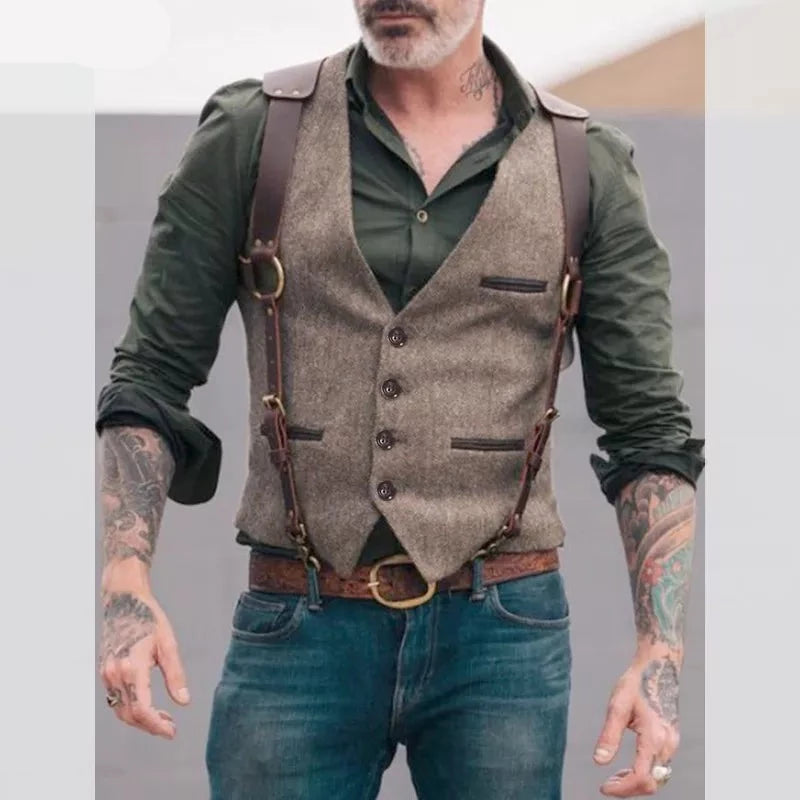 Men Sleeveless Vest Retro Waistcoat Jackets