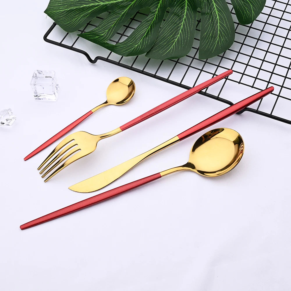 36Pcs White Gold Dinnerware Cutlery Silverware Set