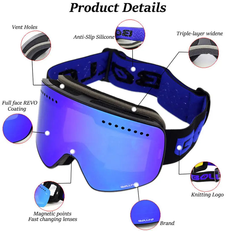 Magnetic Double Layer Polarized Lens Ski Goggles