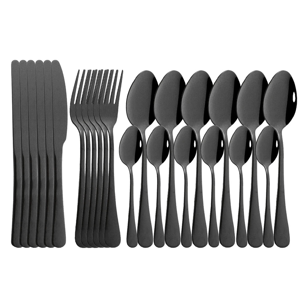 24pcs Black Mirror Silverware Set