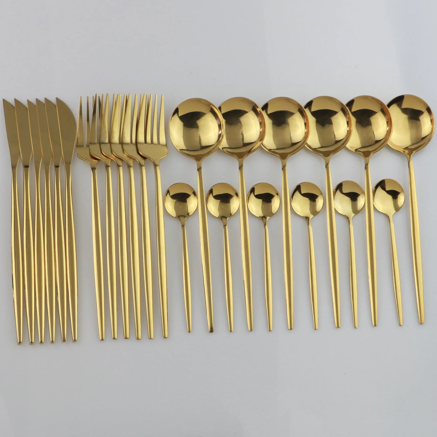 Gold Silverware With Luxury Wood Gift Box Set