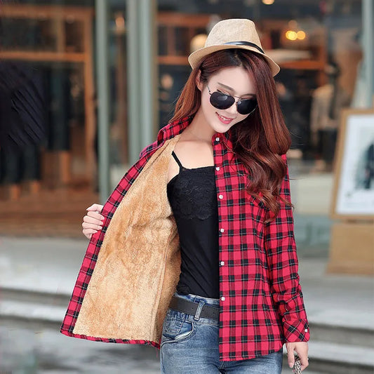 Women Velvet Thicke Plaid Casual Jacket