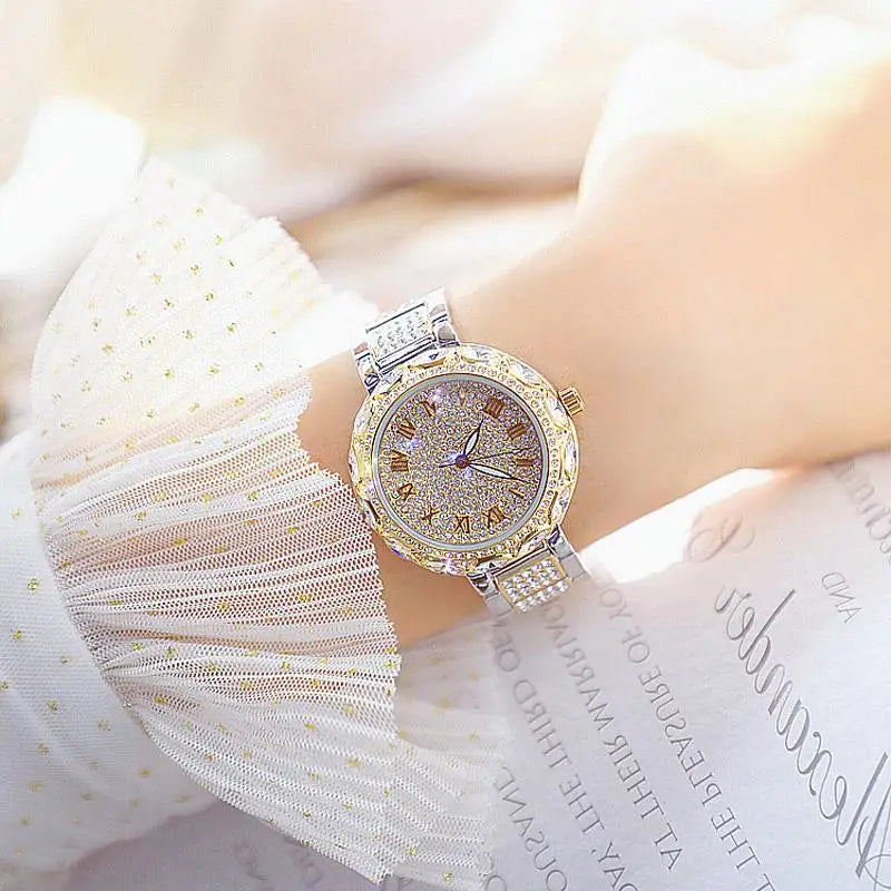 Women Stainless Steel Rhinestone Crystal Watch