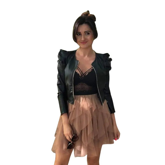 Women Black Faux Leather Jacket