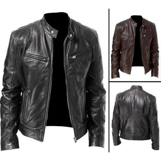 Men's Slim Fit PU Leather Jacket