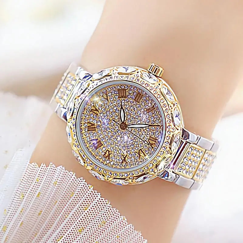 Women Stainless Steel Rhinestone Crystal Watch