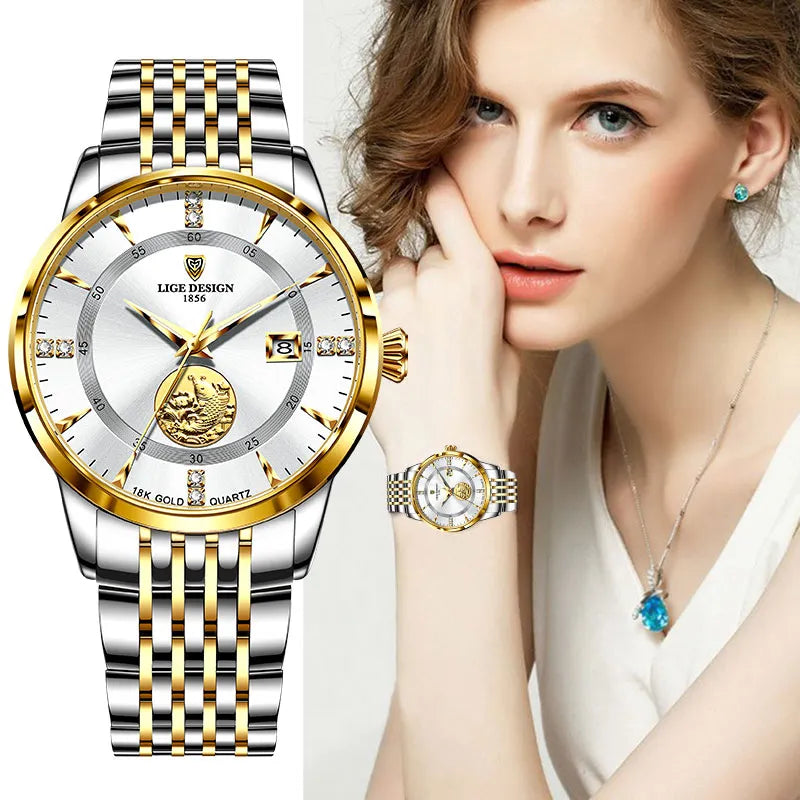 Female Luxury Elegant Gold Steel Wristwatch