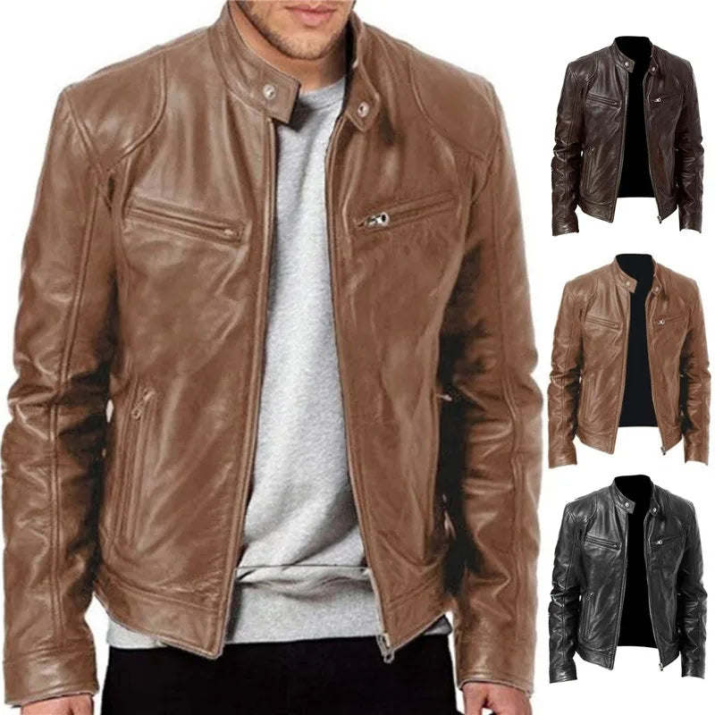 Men's Slim Fit PU Leather Jacket