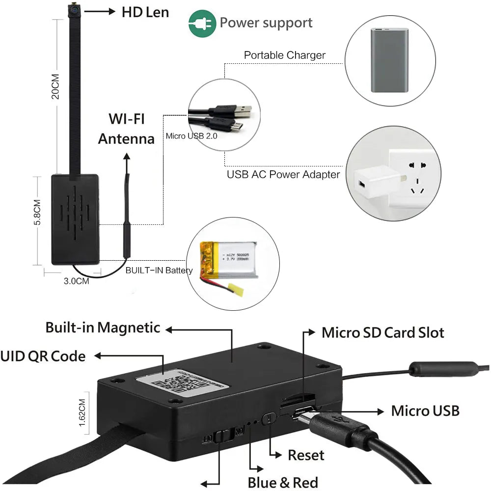Mini 1080P DIY Portable WiFi IP Body Camera