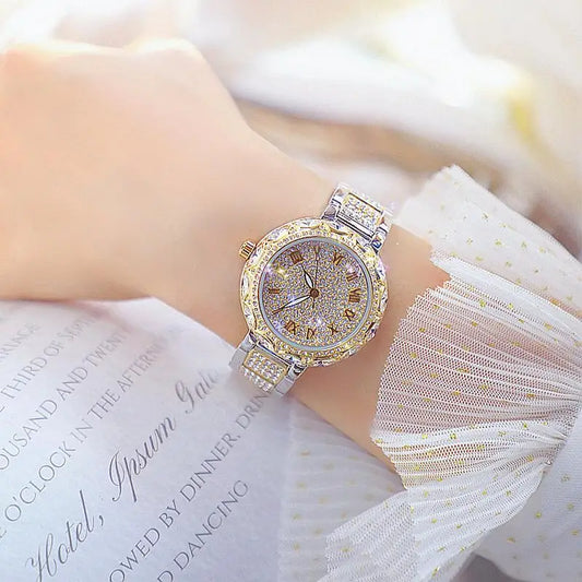 Women Stainless Steel Rhinestone Crystal  Watch