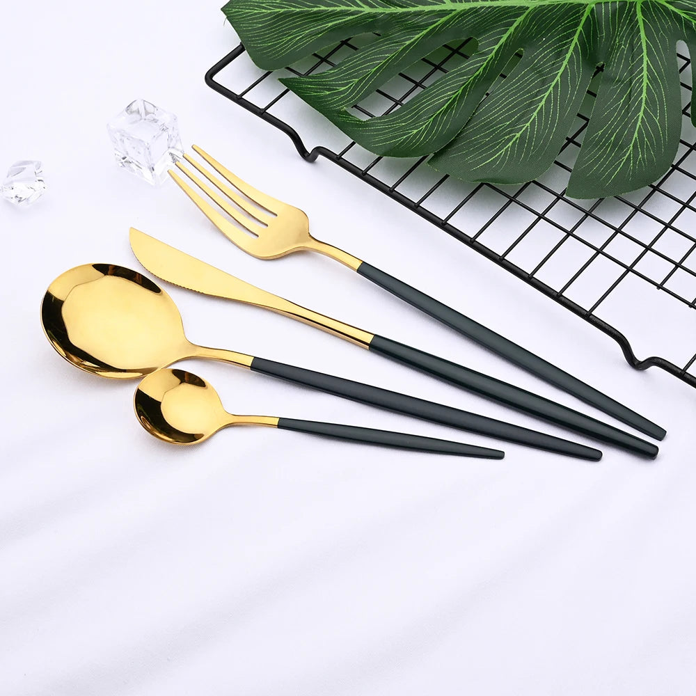 36Pcs White Gold Dinnerware Cutlery Silverware Set