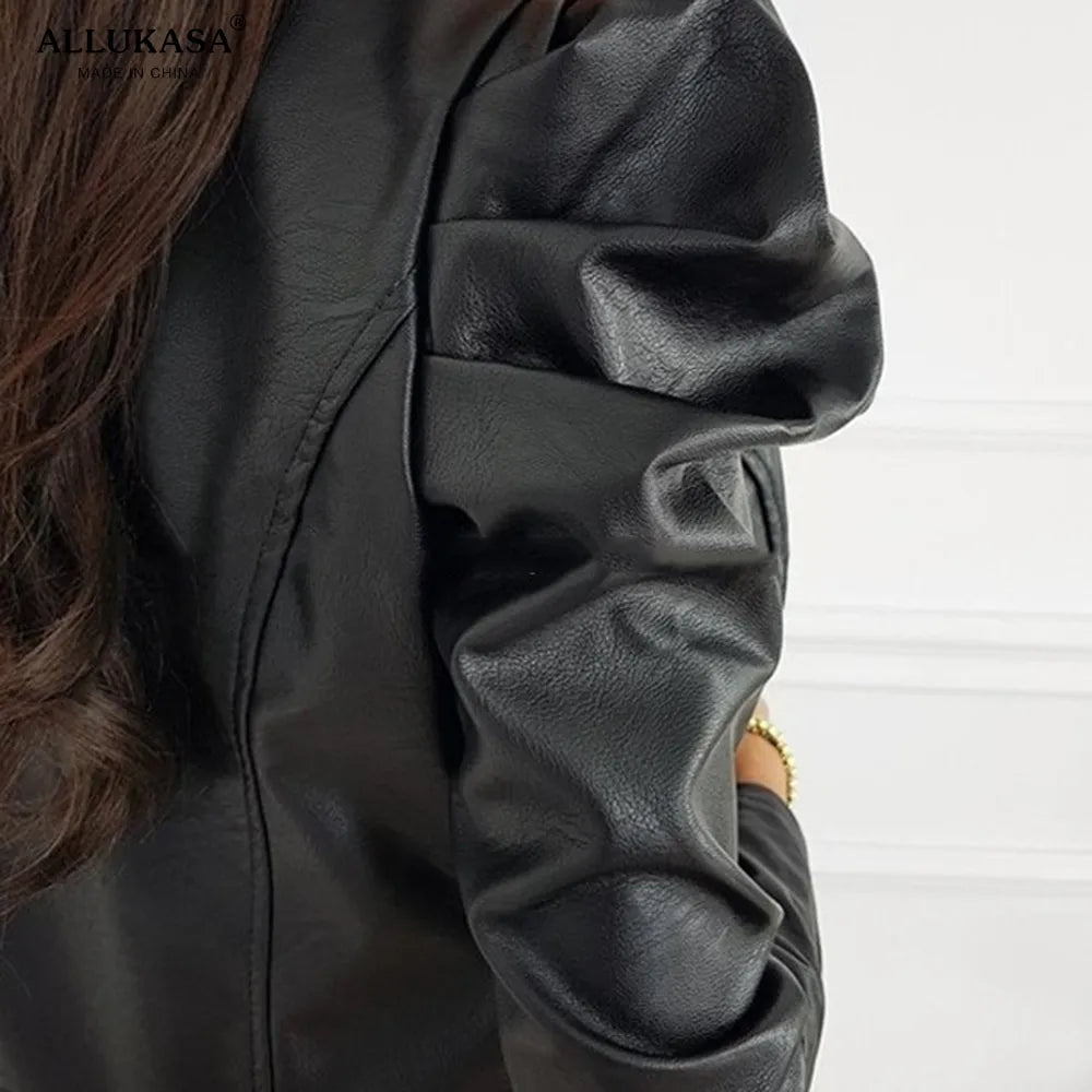 Women Black Faux Leather Jacket
