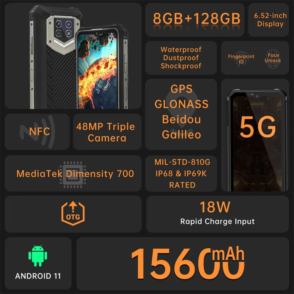 8GB+128GB 6.5"HD+15600mAh Smartphone