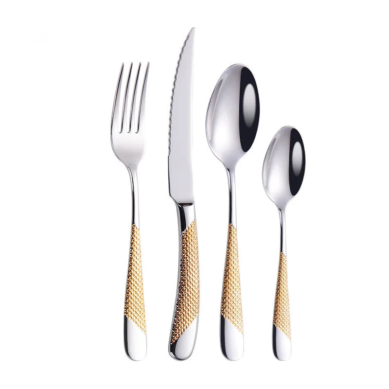 Fashion Golden Dinnerware Silverware Set