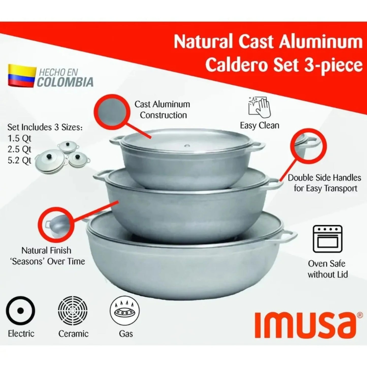 3-Piece Cast Aluminum Cookware and Cooking Pan Set