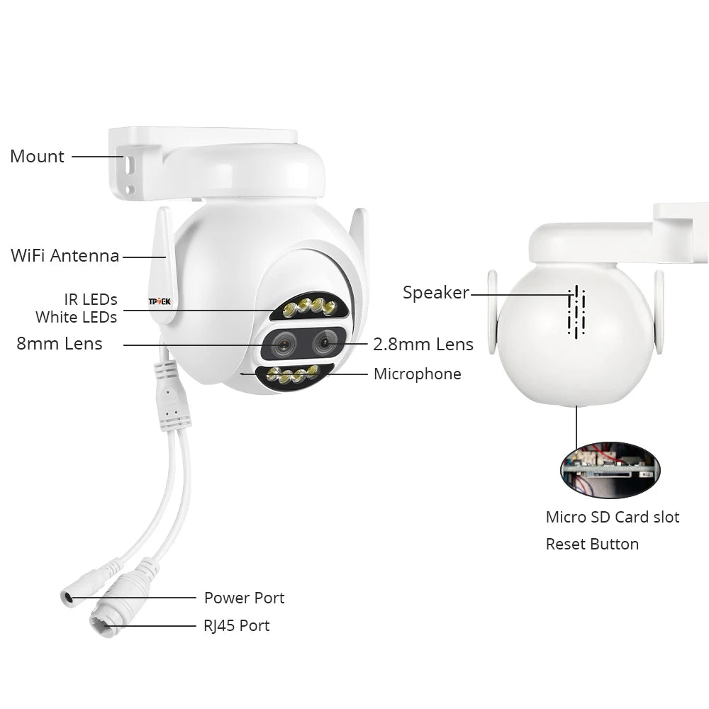 IP Wifi PTZ 8MP 4K Dual Lens Camera