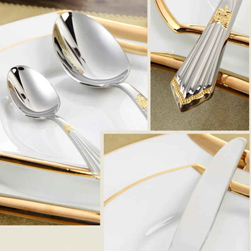 4Pcs Luxury Partial Gold Cutlery Set Dinnerware Set