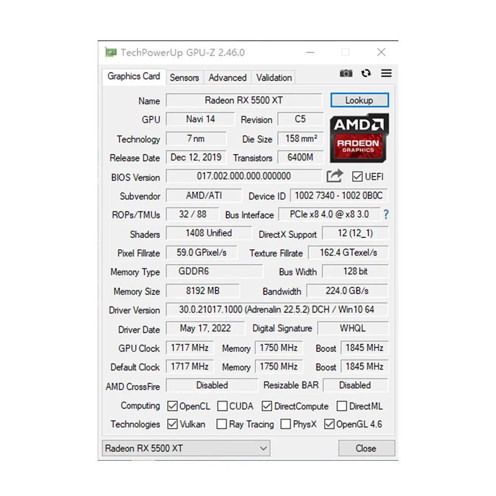 RX5500XT 8GB Graphics Card