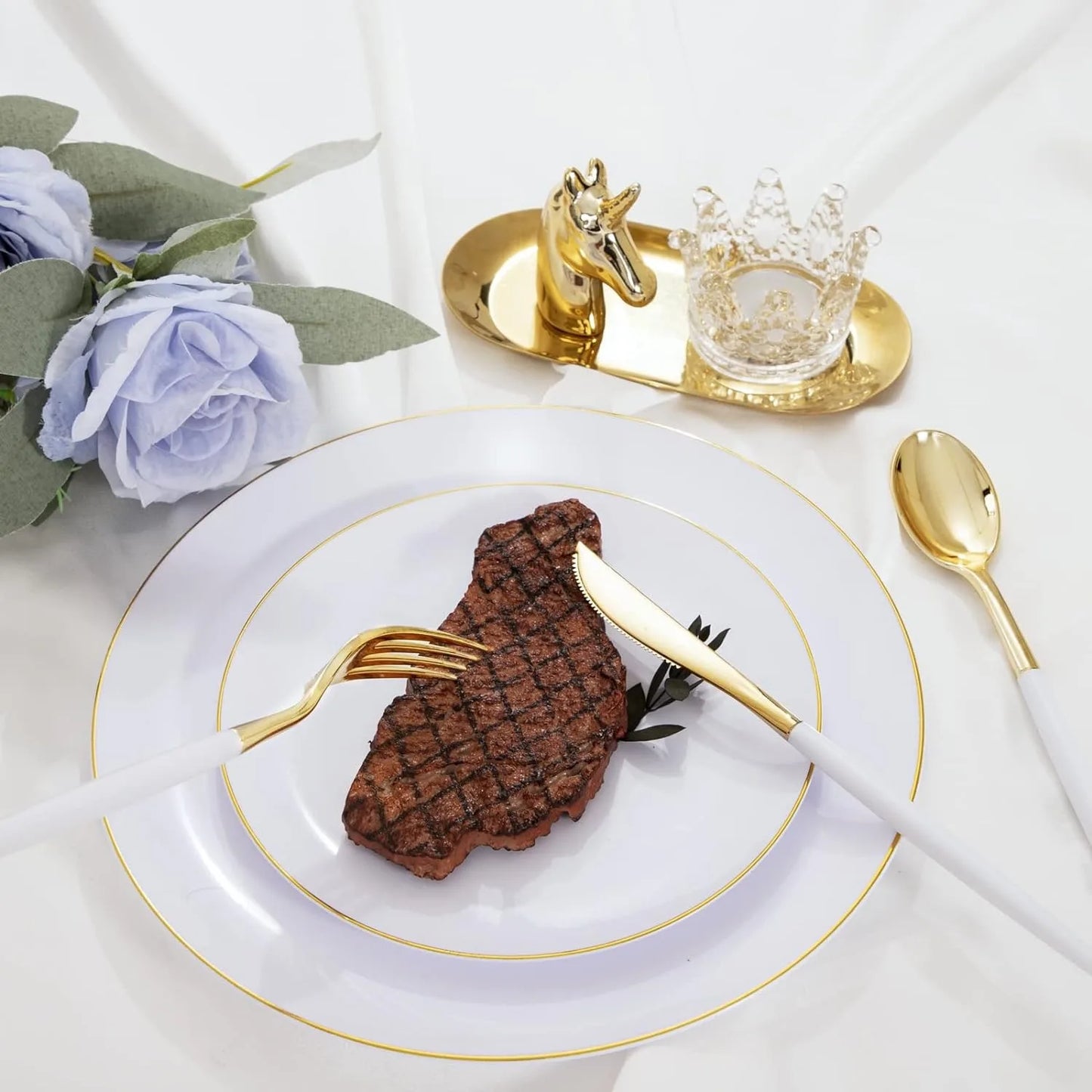 144Pcs Gold Plastic Silverware Set