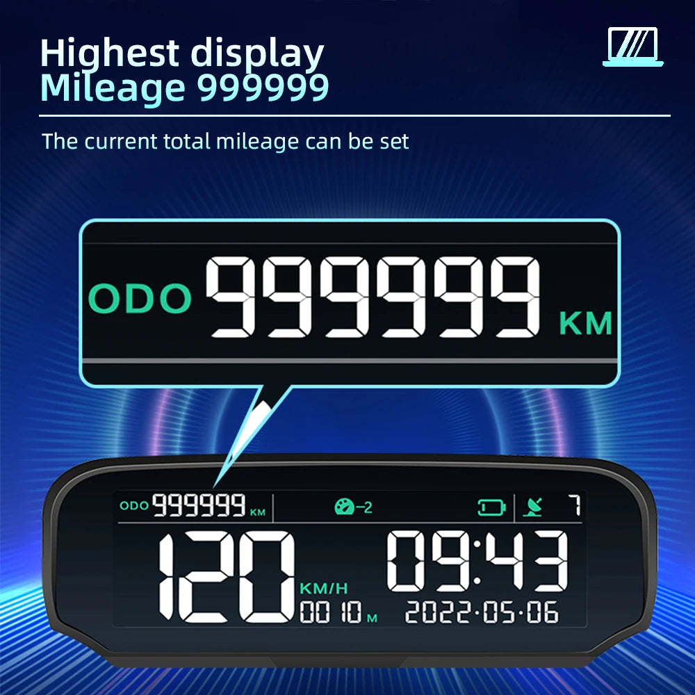 Solar HUD GPS Car Head Up Display Wireless Speedometer