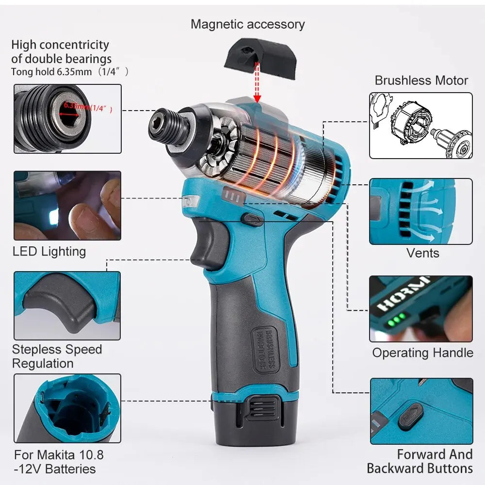 120N.m Brushless Impact Screwdriver Cordless Electric Drill