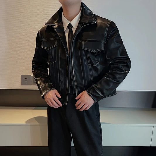 Men's Short Leather Motorcycle Jacket