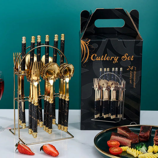 24Pcs Stainless steel tableware double beads set