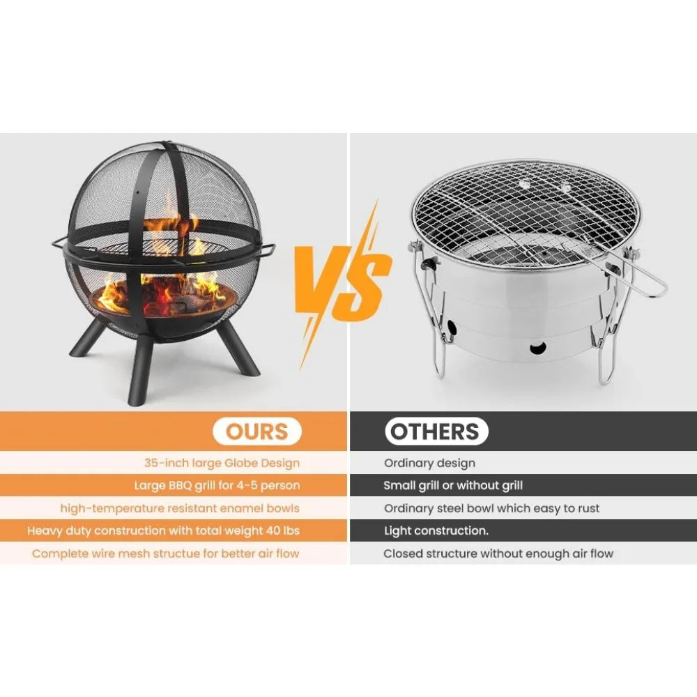 35" Outdoor Fire BBQ Grill Globe Large Round Bonfire