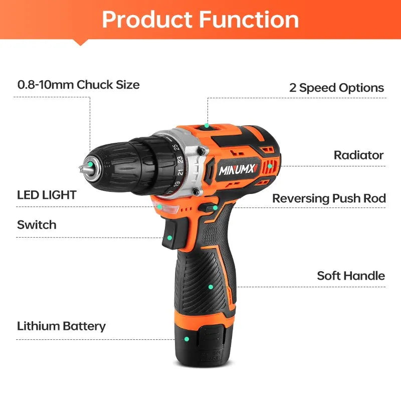 12V Electric Screwdriver 25 Plus 1 Settings Cordless Drill