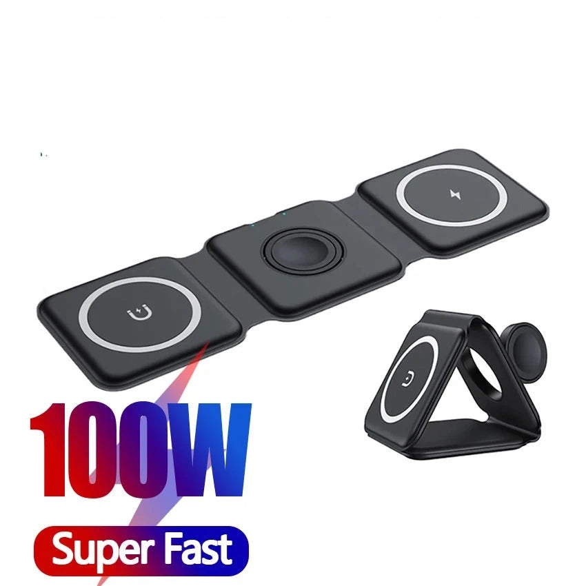100W 3 in 1 Magnetic Portable Wireless Charger