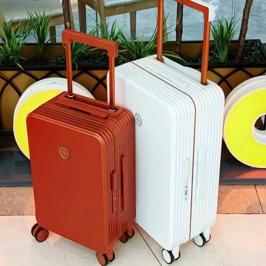 Men and Women Boarding Trolley Luggage