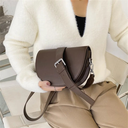 Retro Solid Color Saddle Women Handbags