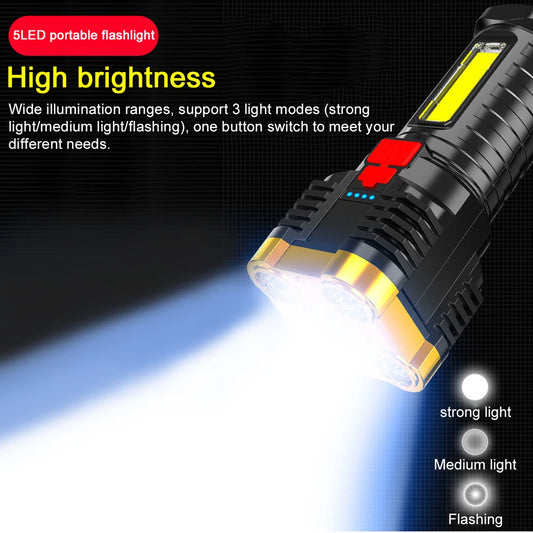 5 LED USB Rechargeable Flashlight with Sidelight