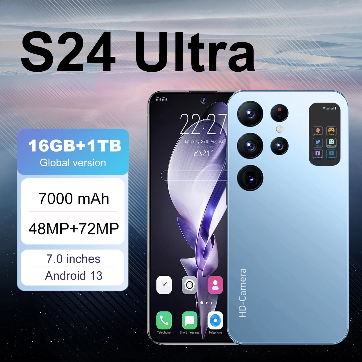 S24 Ultra 7.0 Inch Android 13 16GB+1TB 7000mAh Smartphone
