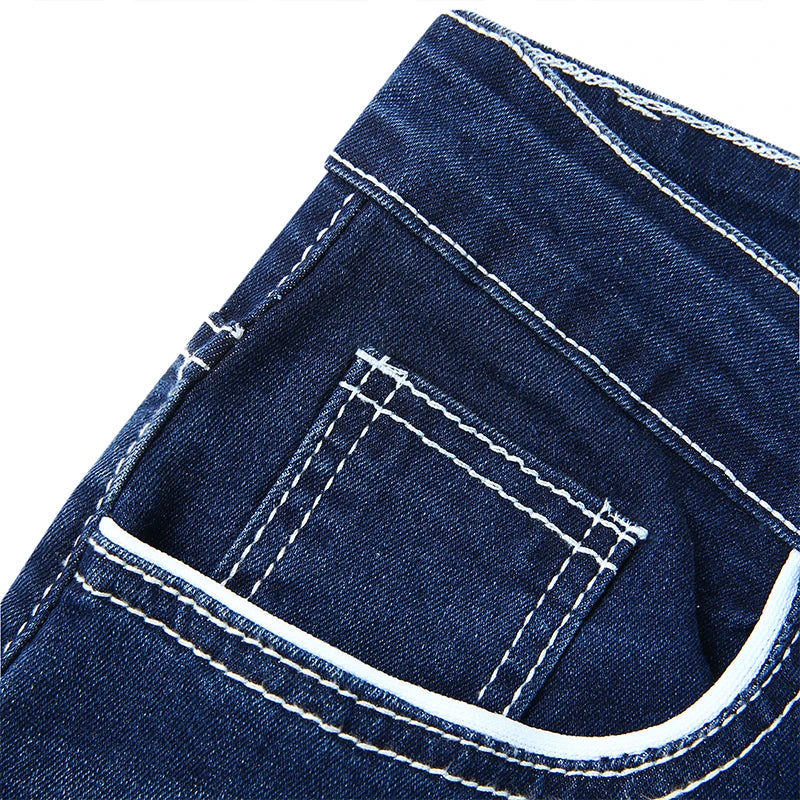 Men Solid Pockets Stretch Denim Straight Pants