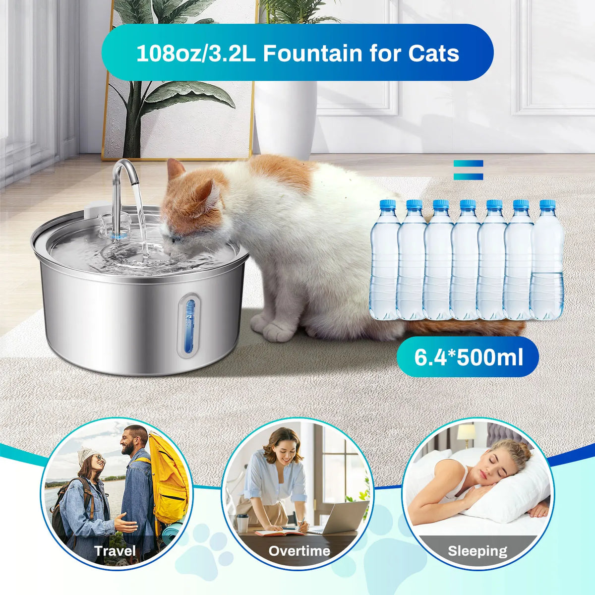 Cat Water Fountain 108oz/3.2L