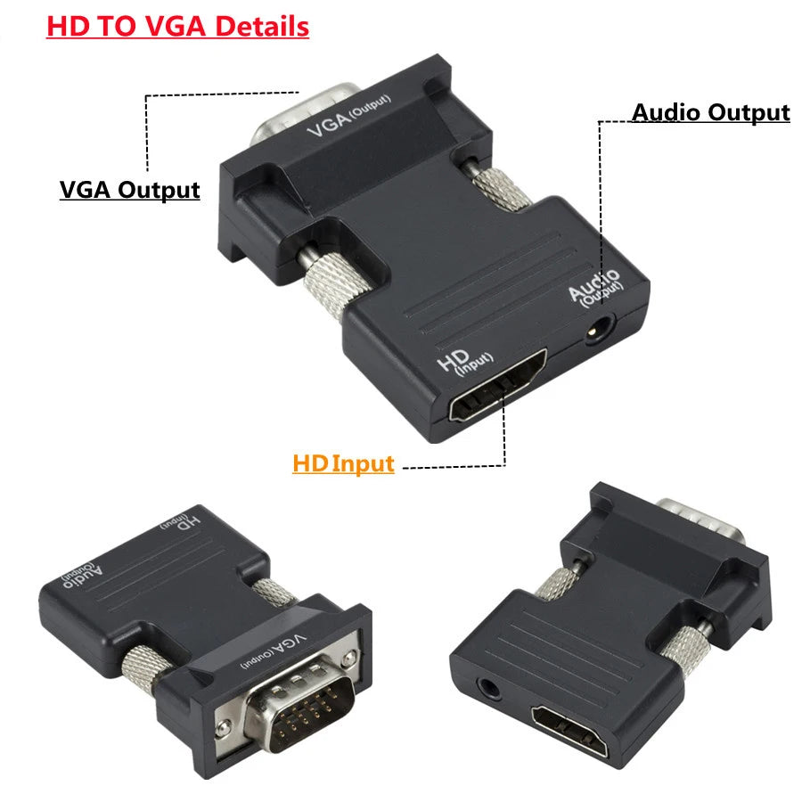 HDMI-compatible To VGA Converter With 3.5mm Audio Cable