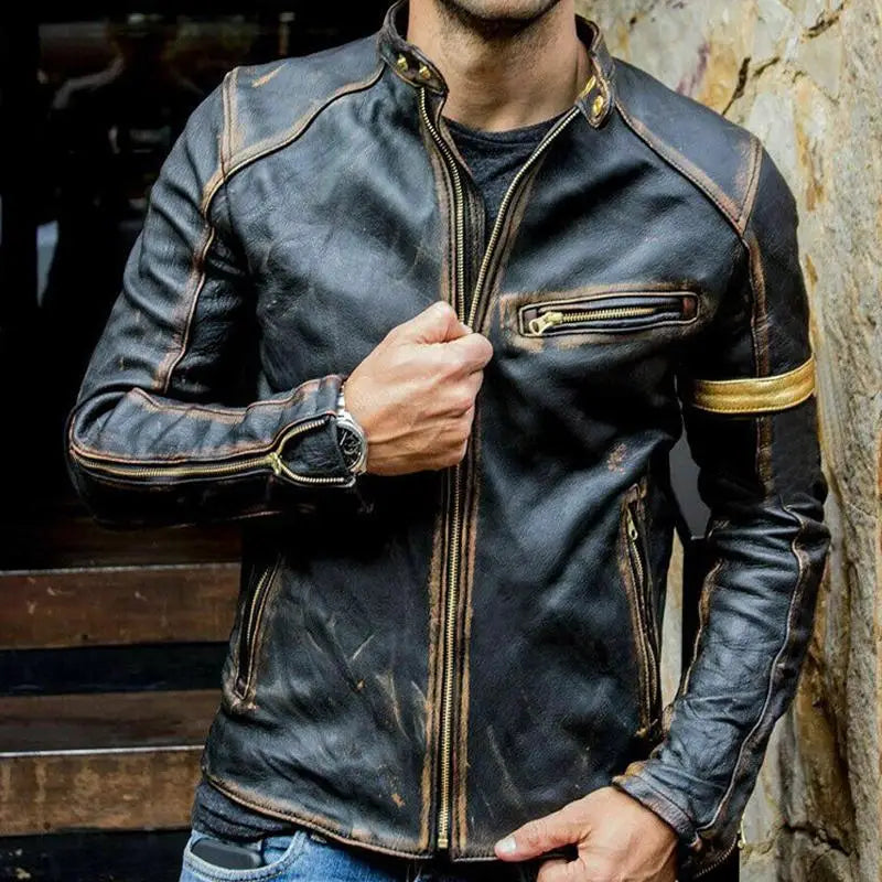 Men's Retro Leather Motorcycle Jacket