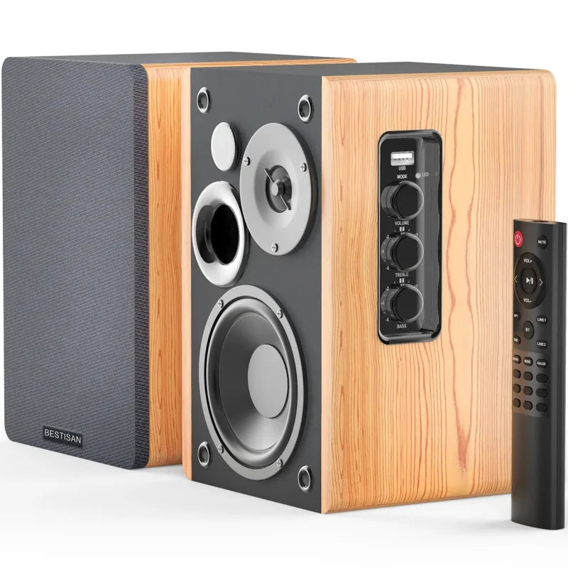 80W Powerful Wood Grain Bookshelf Speake