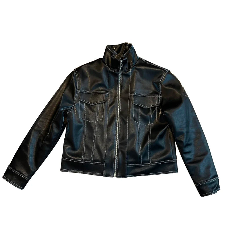 Men's Short Leather Motorcycle Jacket