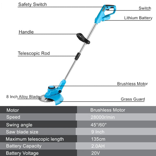 8 Inch Cordless Electric Lawn Mower Brushless
