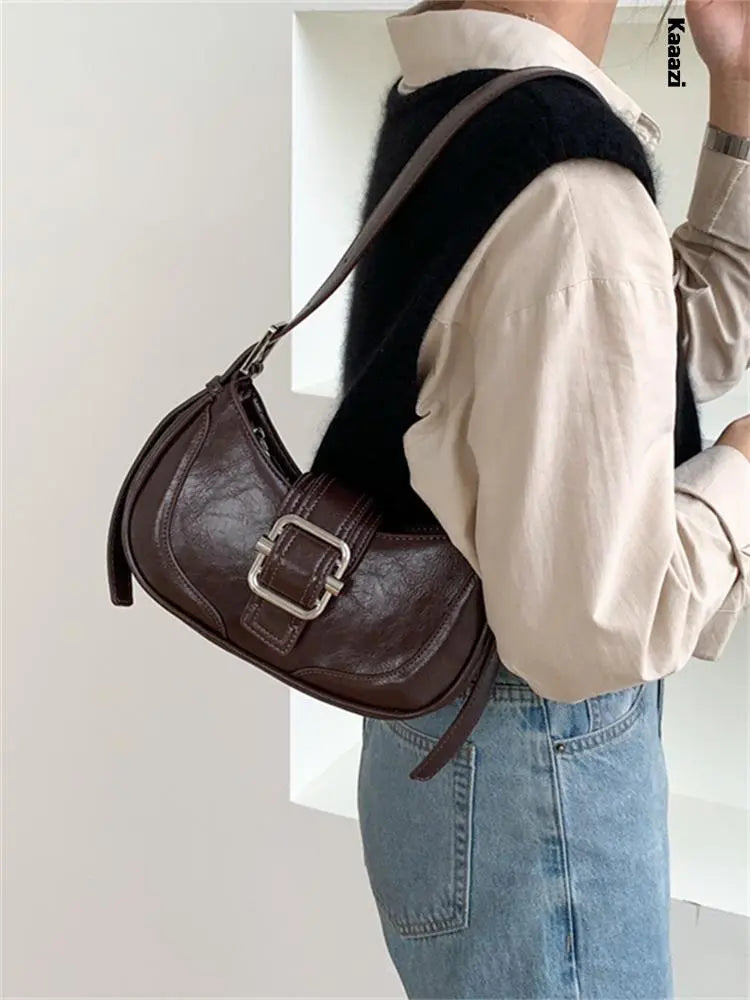 Women Half-moon Leather Hasp Handbags