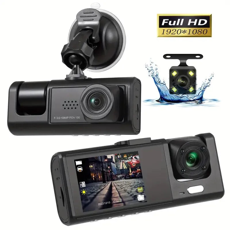 Car DVR HD 1080P 3-Lens Inside Vehicle Dash Cam