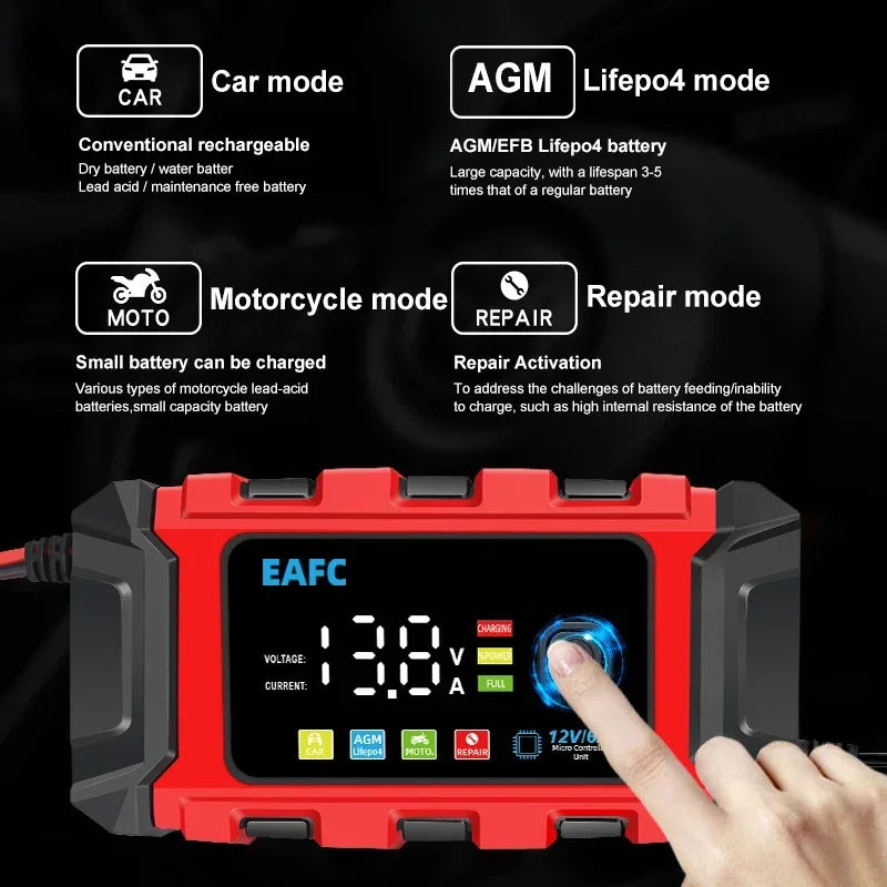 12V Car LCD Display Smart Fast Battery Charger