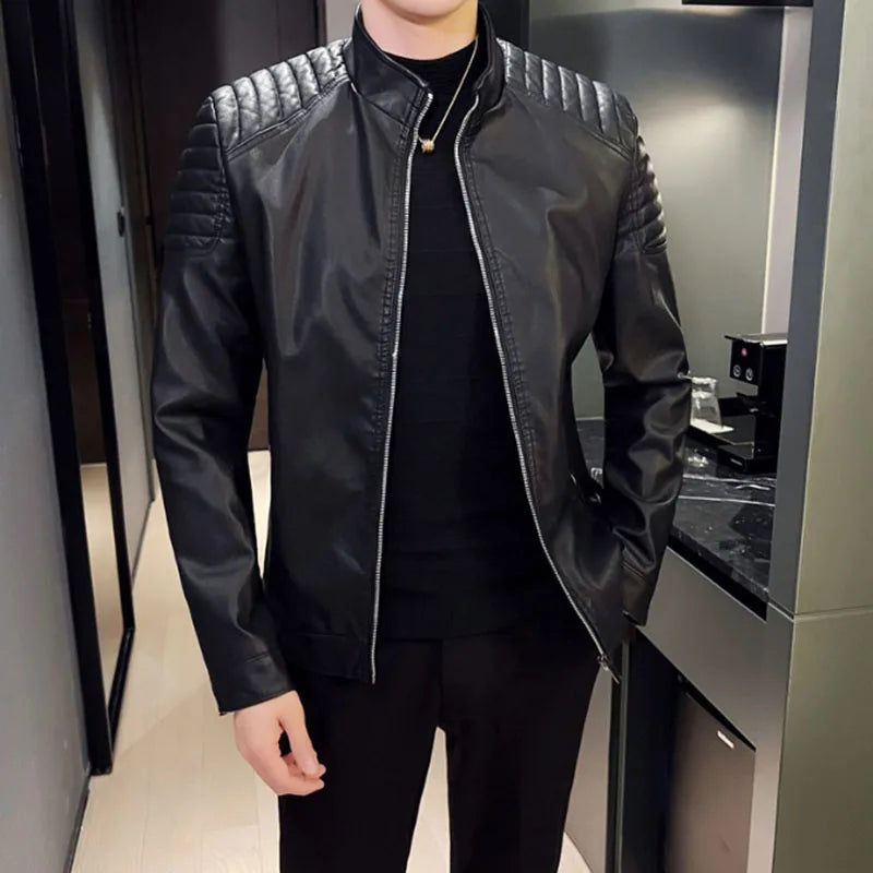 Men's Slim PU Biker Jacket