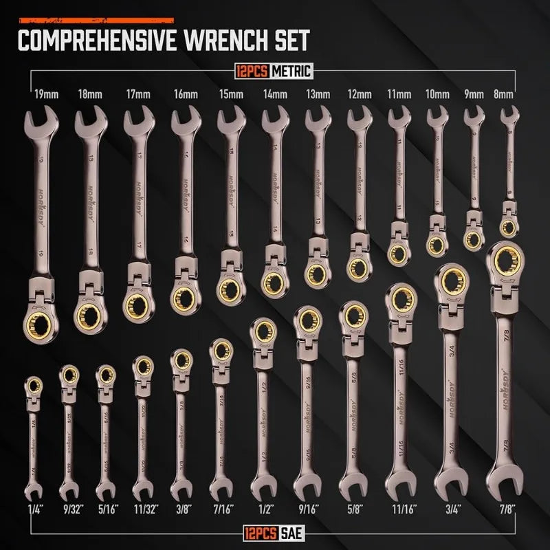 24-Piece Flex-Head Ratcheting Wrench Set