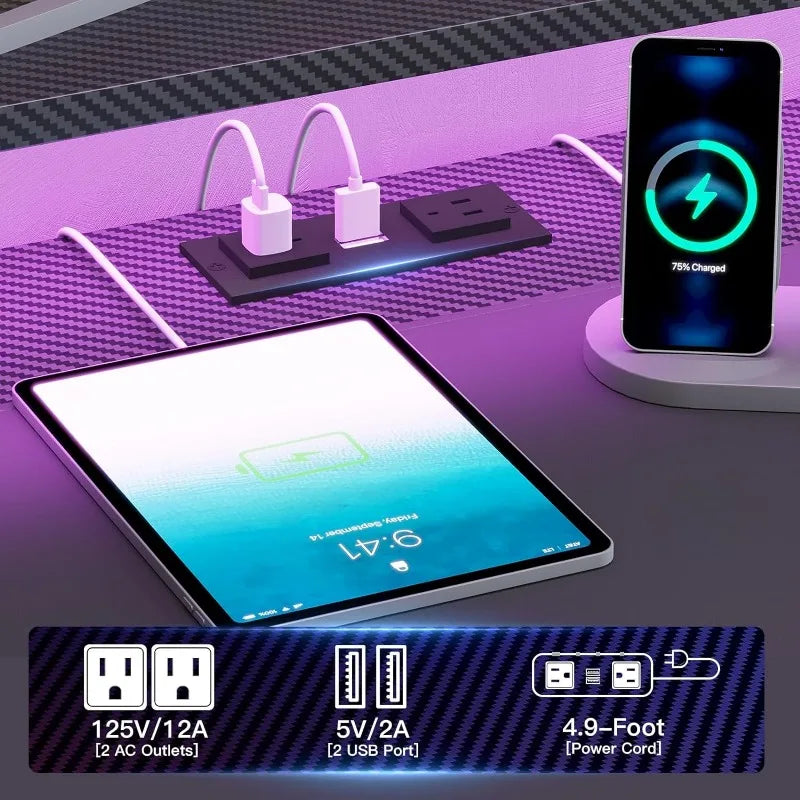 79" Gaming Computer Desk with 2 Fabric Drawers & LED Light