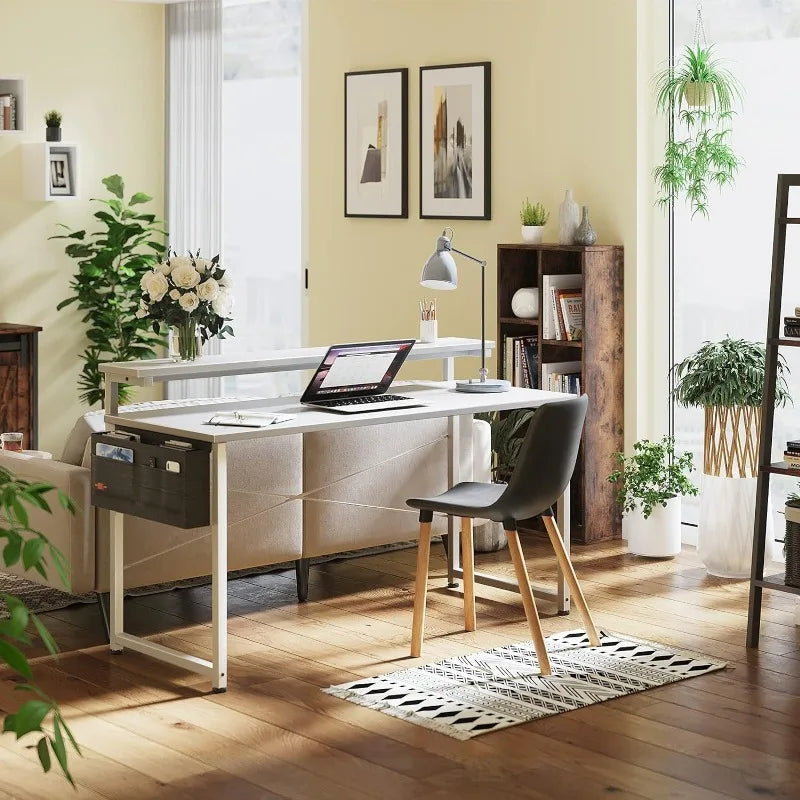 Computer Desk with Adjustable Monitor Shelves